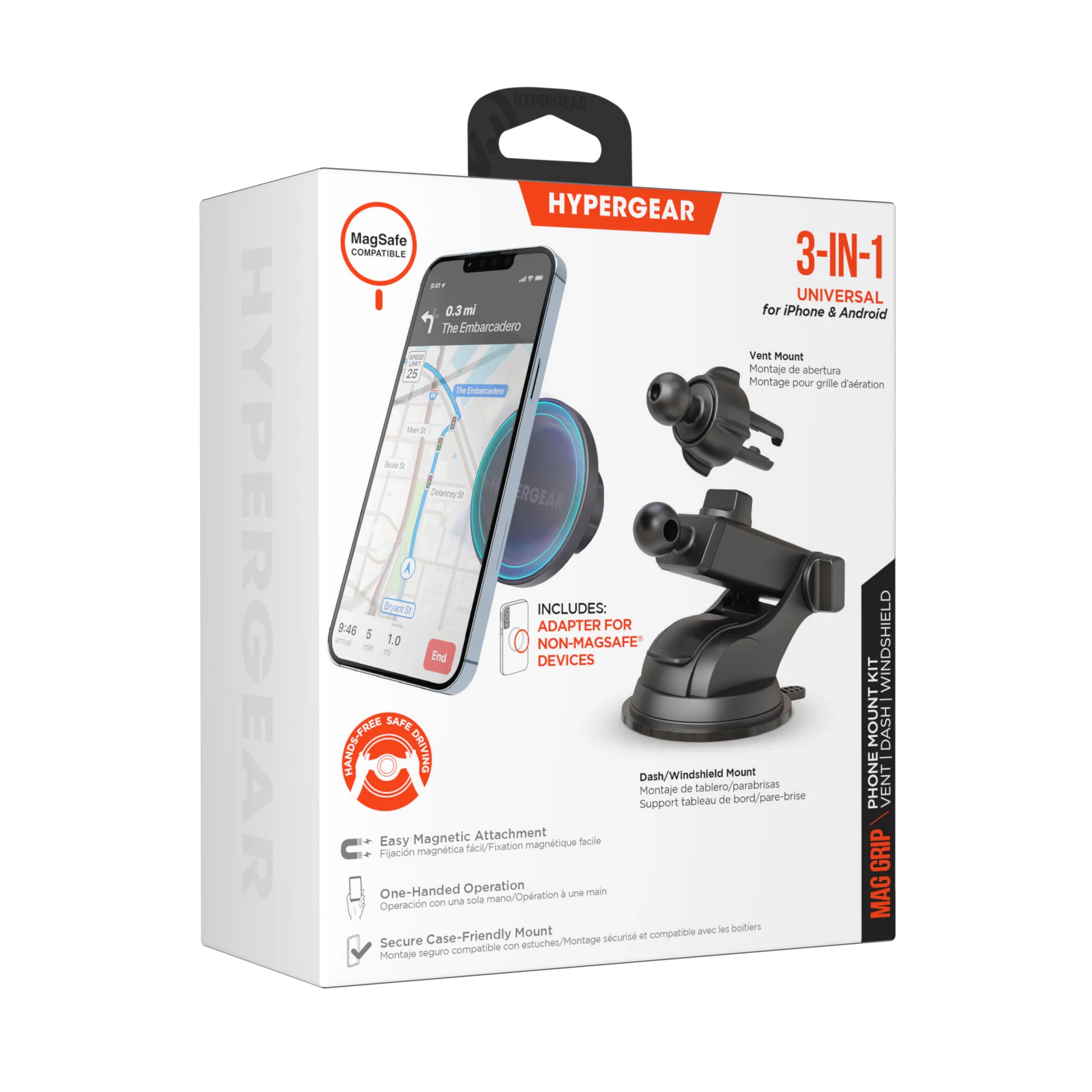 HyperGear Mag Grip Phone Mount Kit with MagSafe |Vent + Dash + Windshield | Black hypergear