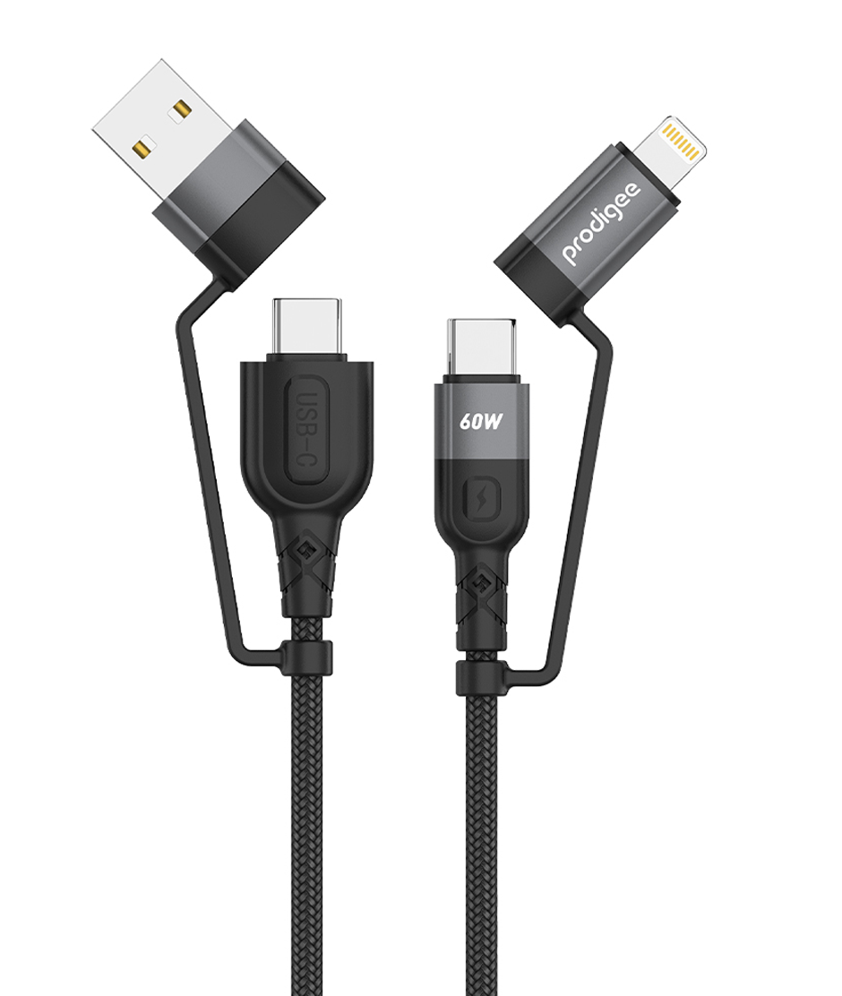 Prodigee Cable de Carga Rápida Energee 4 en 1 - USB-C + Lightning 1.8m - Negro Prodigee
