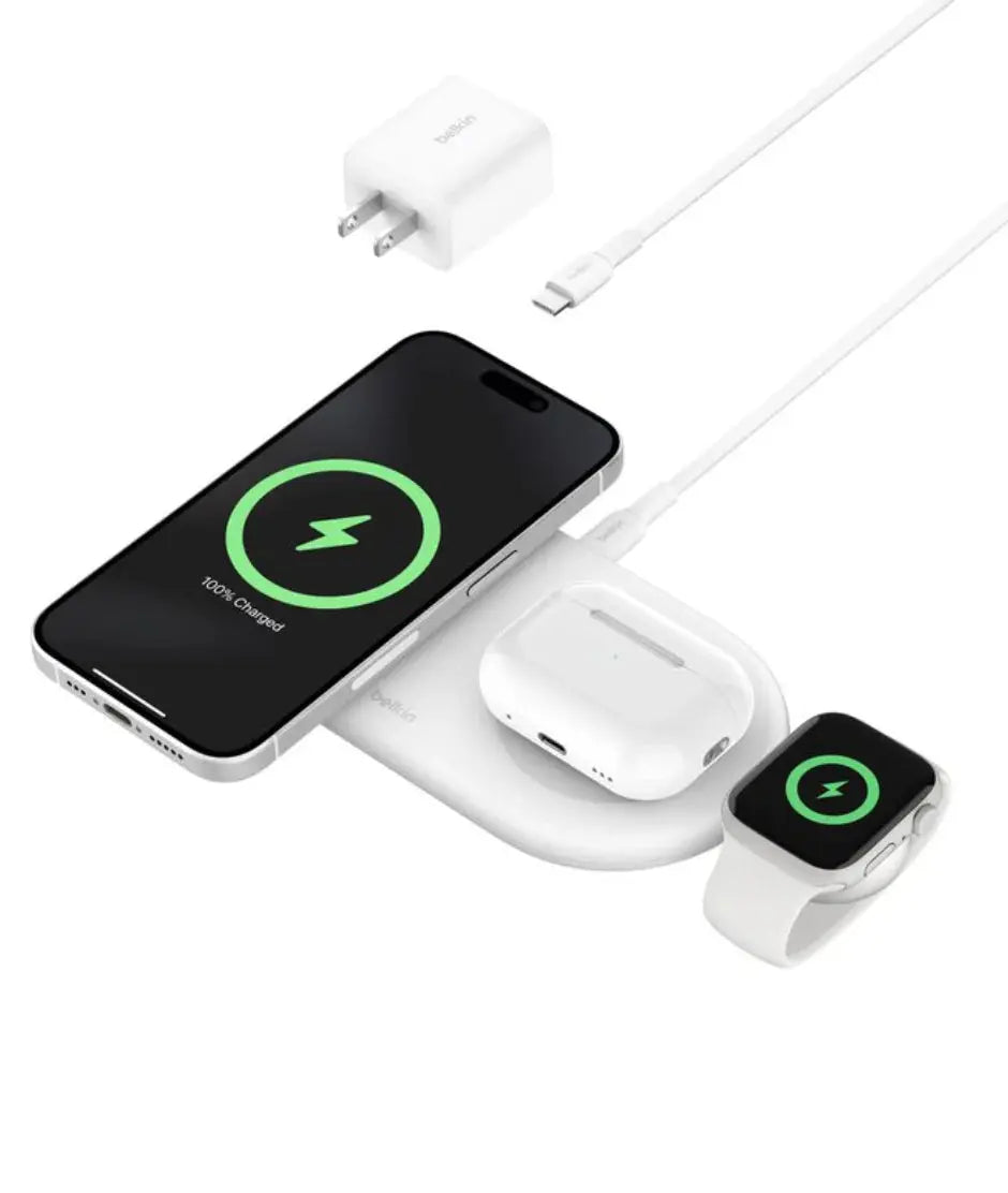 Base de Carga Magnética Belkin 3 en 1 Qi2 15W - Blanco