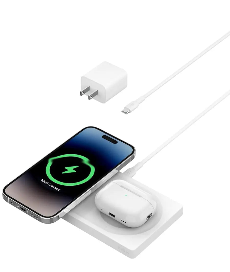 Belkin BoostCharge Pro - Almohadilla de carga inalámbrica 2 en 1 con MagSafe de 15 W Belkin