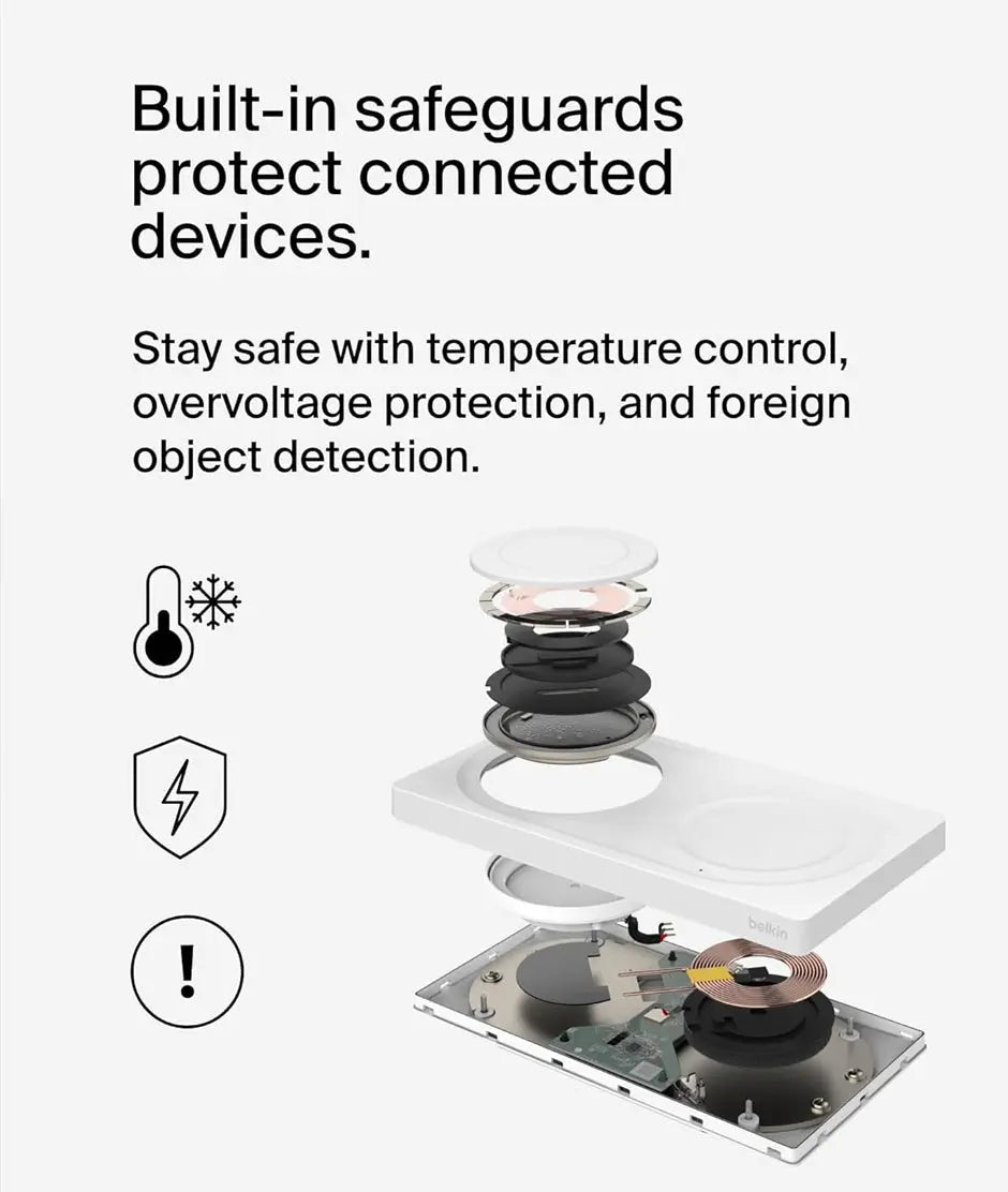 Belkin BoostCharge Pro - Almohadilla de carga inalámbrica 2 en 1 con MagSafe de 15 W Belkin