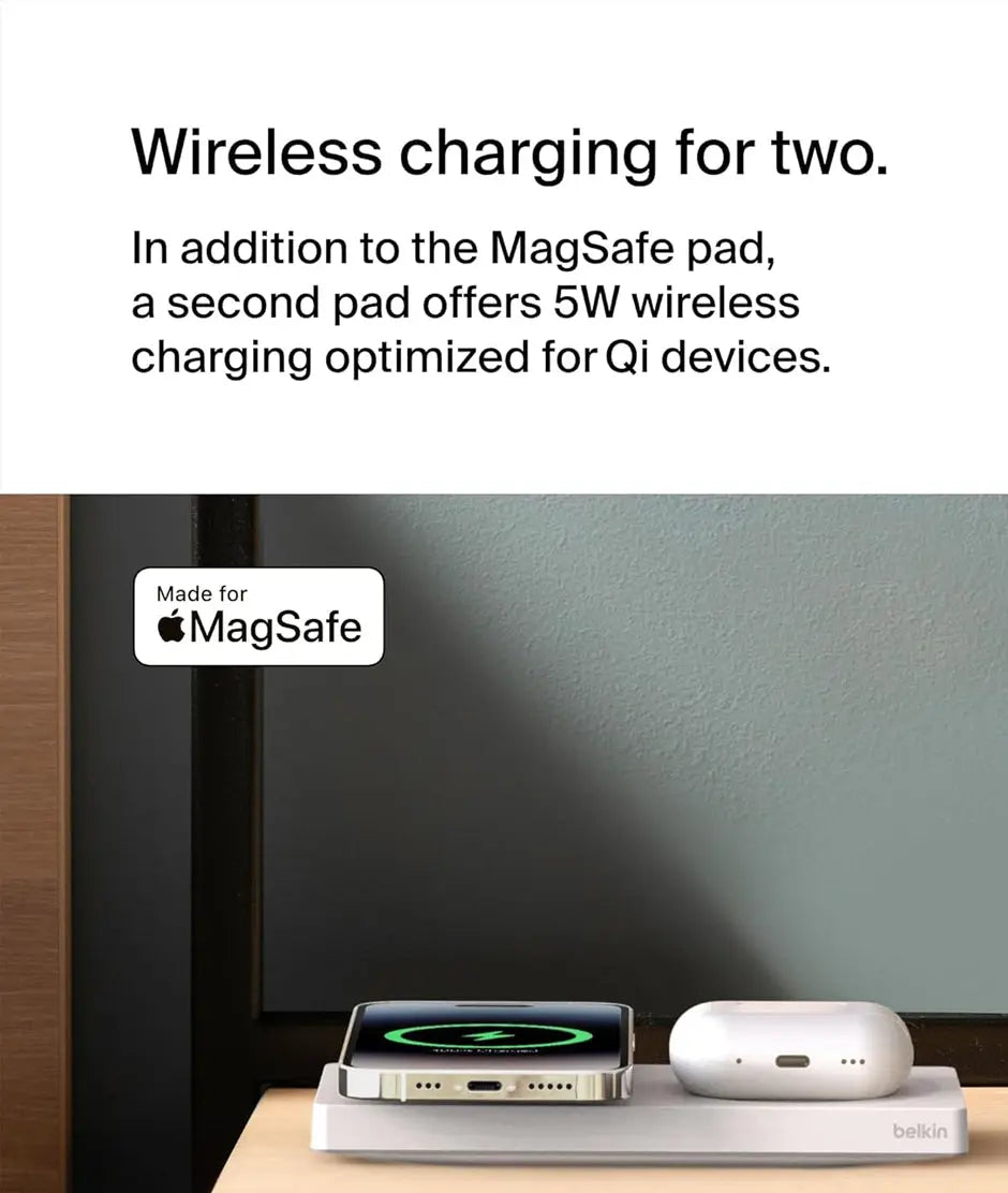 Belkin BoostCharge Pro - Almohadilla de carga inalámbrica 2 en 1 con MagSafe de 15 W Belkin