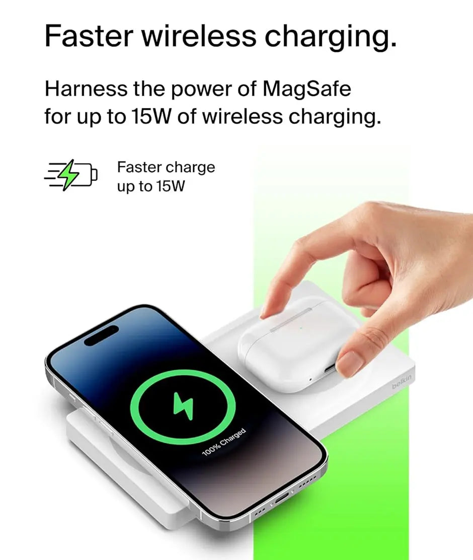 Belkin BoostCharge Pro - Almohadilla de carga inalámbrica 2 en 1 con MagSafe de 15 W Belkin