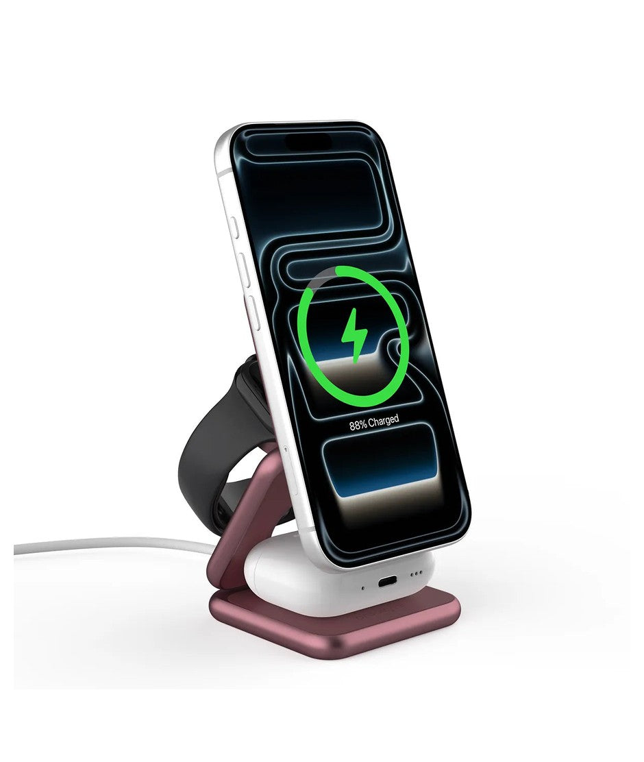 Cargador Inalámbrico 3 en 1 Prodigee 3rio Plegable para iPhone, Apple Watch y AirPods - Vino