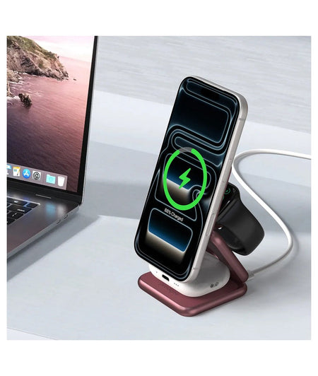 Cargador Inalámbrico 3 en 1 Prodigee 3rio Plegable para iPhone, Apple Watch y AirPods - Vino