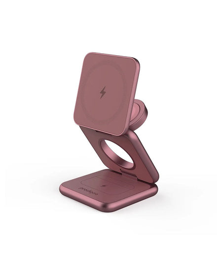 Cargador Inalámbrico 3 en 1 Prodigee 3rio Plegable para iPhone, Apple Watch y AirPods - Vino