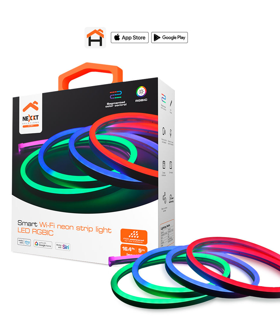 Cinta de luz neón LED RGBIC Wi-Fi® inteligente de 5m NEXXT