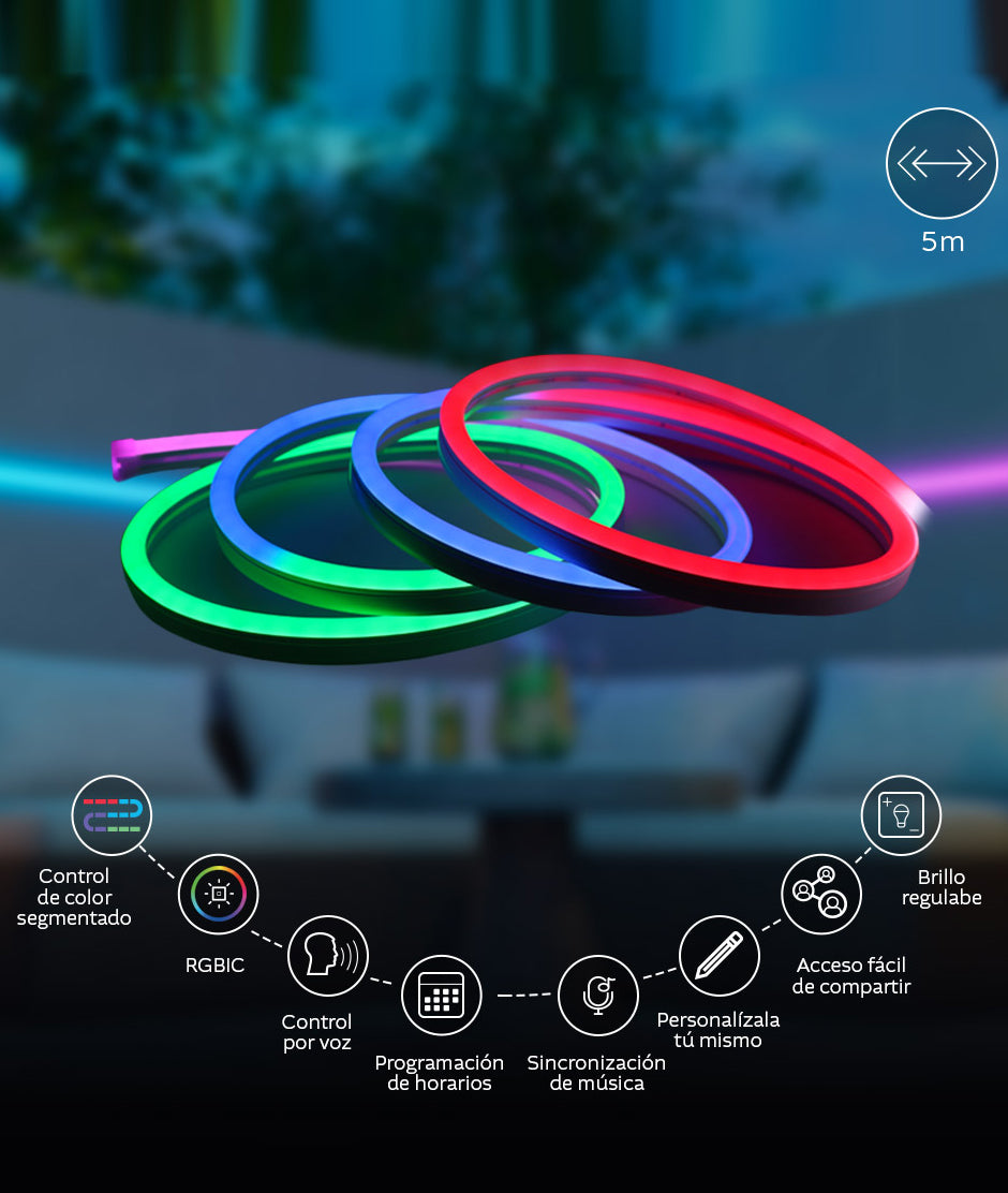 Cinta de luz neón LED RGBIC Wi-Fi® inteligente de 5m NEXXT