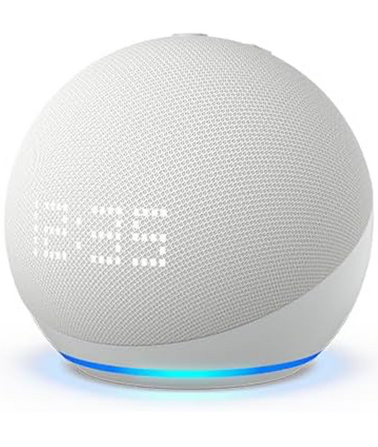 Echo Dot con reloj (5.ª generación, modelo de 2022) - Parlante inteligente con reloj - Blanco Glaciar Amazon