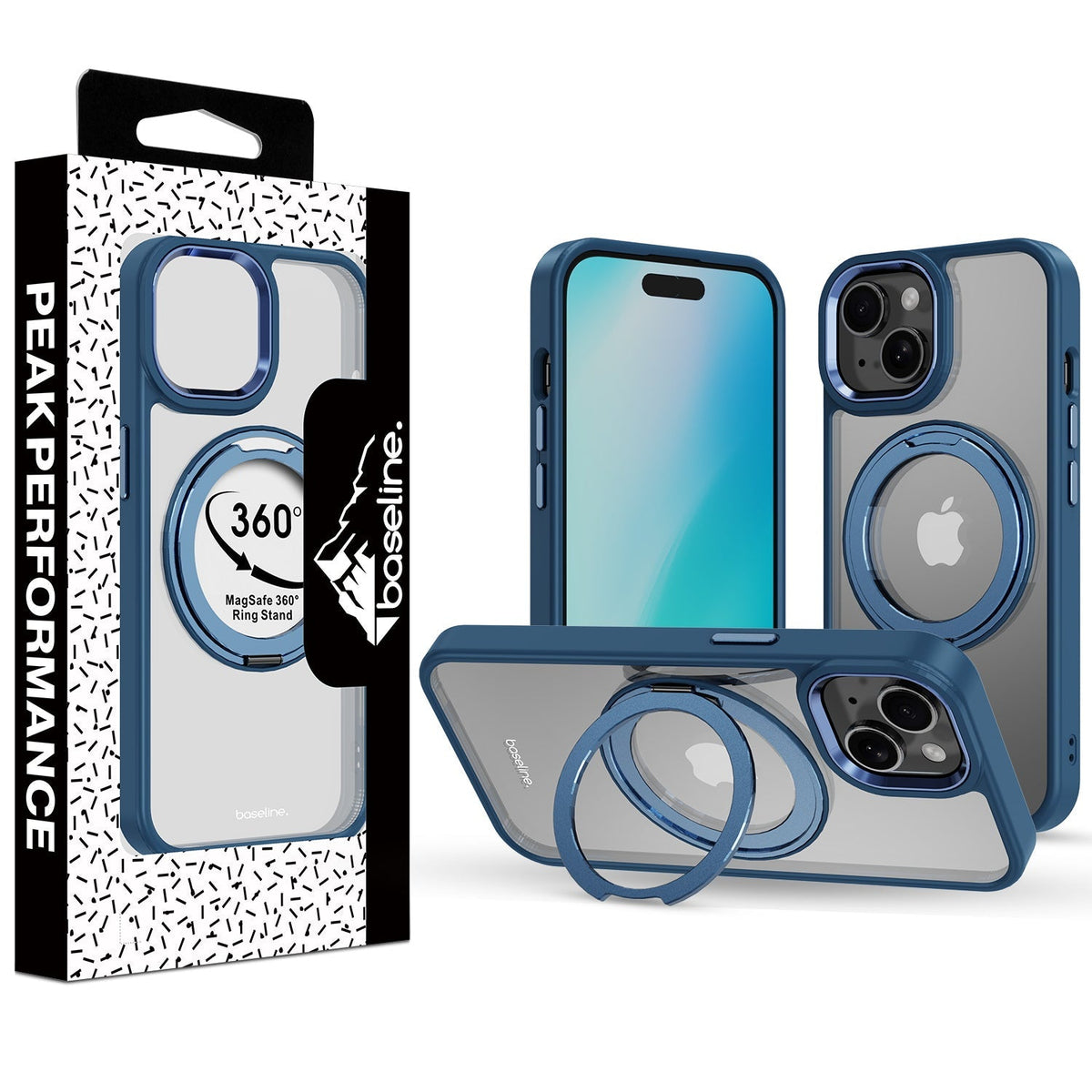 Estuche Baseline RingRound con soporte giratorio 360° MagSafe para iPhone 17e / 16e / 14 / 13 - Azul