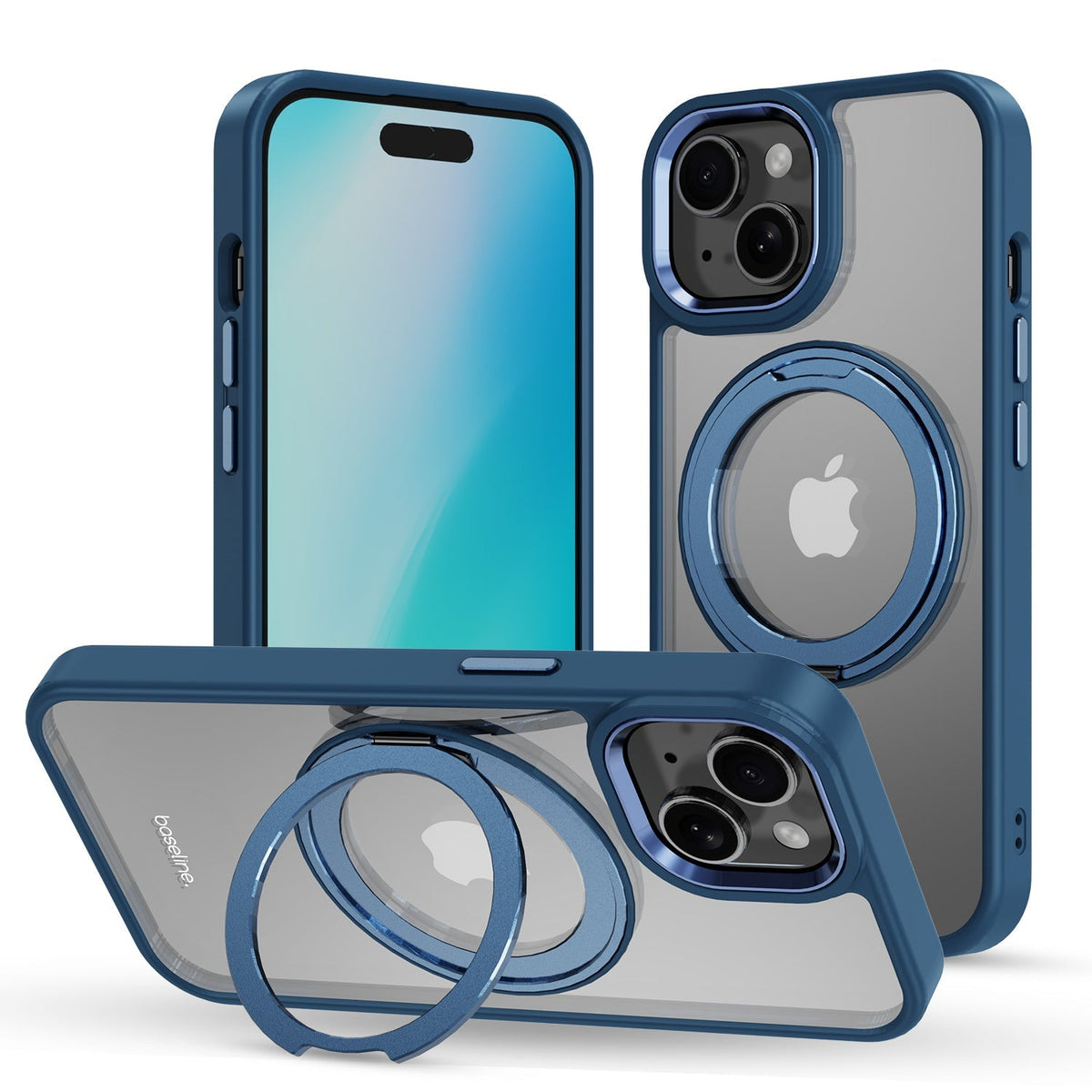 Estuche Baseline RingRound con soporte giratorio 360° MagSafe para iPhone 17e / 16e / 14 / 13 - Azul