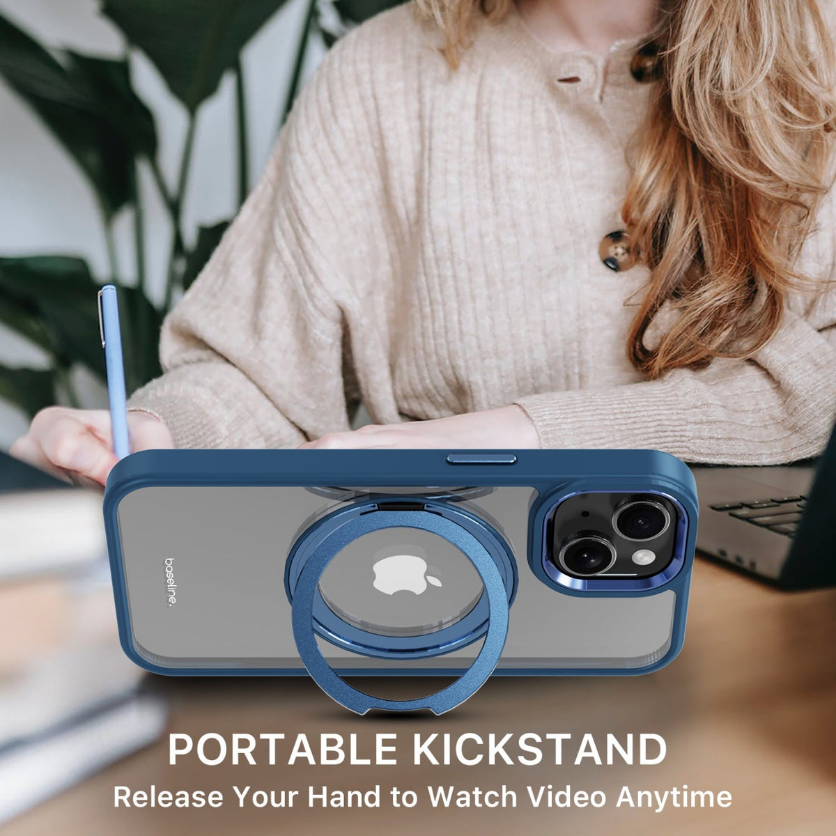 Estuche Baseline RingRound con soporte giratorio 360° MagSafe para iPhone 17e / 16e / 14 / 13 - Azul