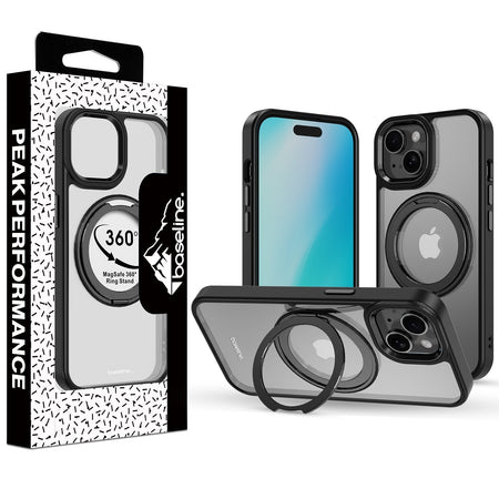 Estuche Baseline RingRound con soporte giratorio 360° MagSafe para iPhone 17e / 16e / 14 / 13 - Negro