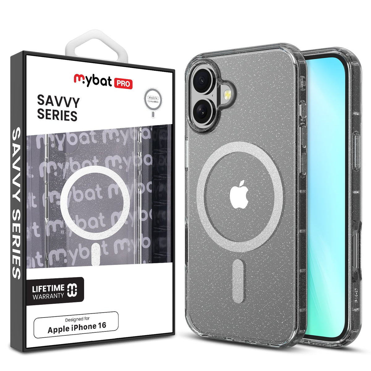 Estuche MyBat Pro Savvy Series MagSafe para iPhone 16 - Transparente con brillo