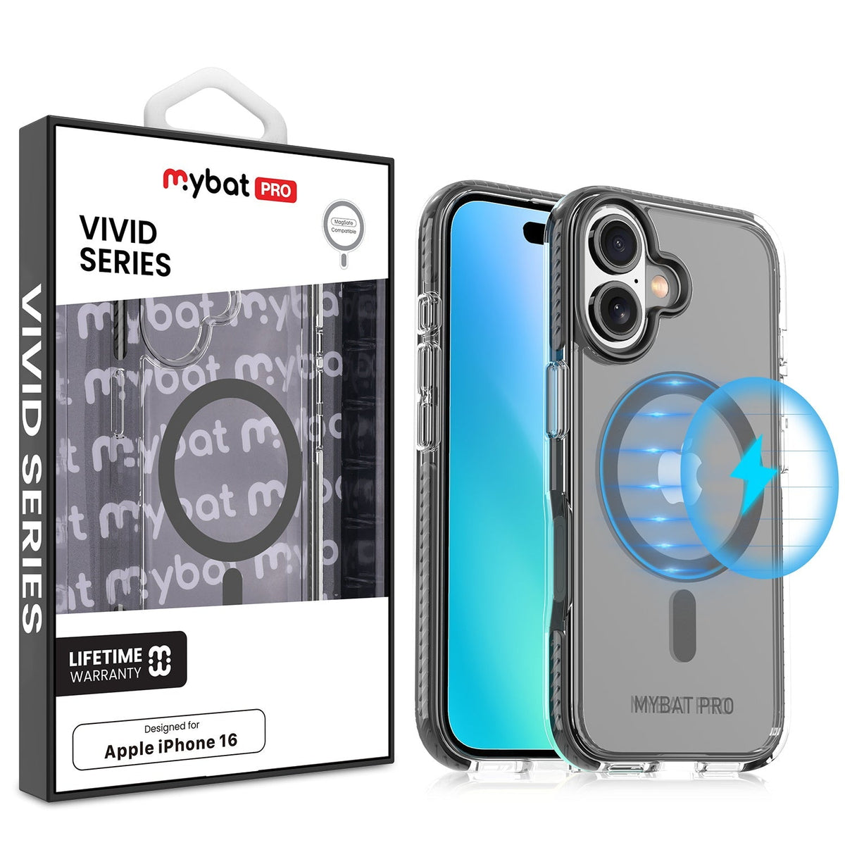 Estuche MyBat Pro Vivid Series MagSafe para iPhone 16 - Negro