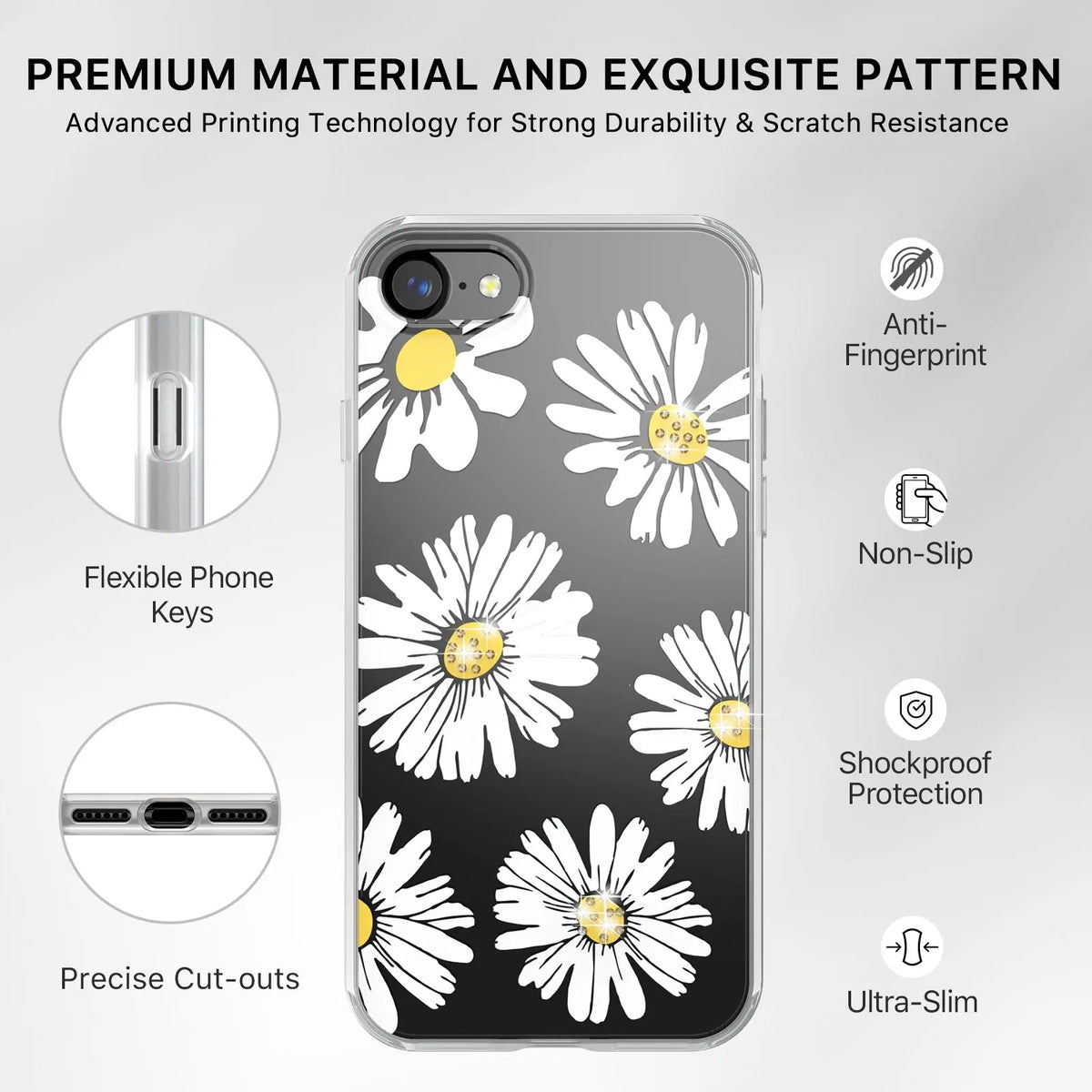 Estuche Para iPhone SE (2020-2022) / 8 / 7 - MyBatPro Mood Diamond Series - Happy Daisies MyBat Pro
