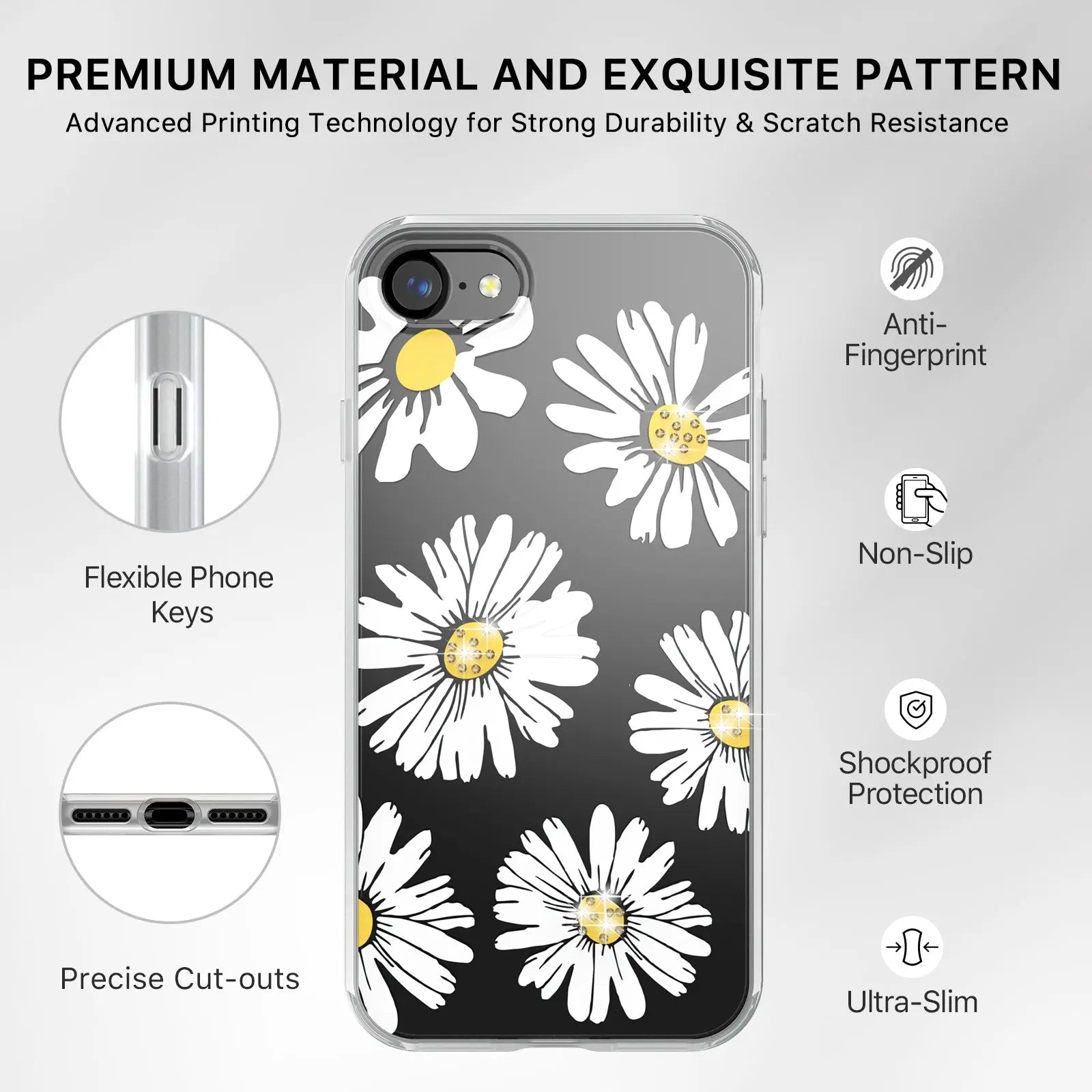 Estuche Para iPhone SE (2020-2022) / 8 / 7 - MyBatPro Mood Diamond Series - Happy Daisies MyBat Pro
