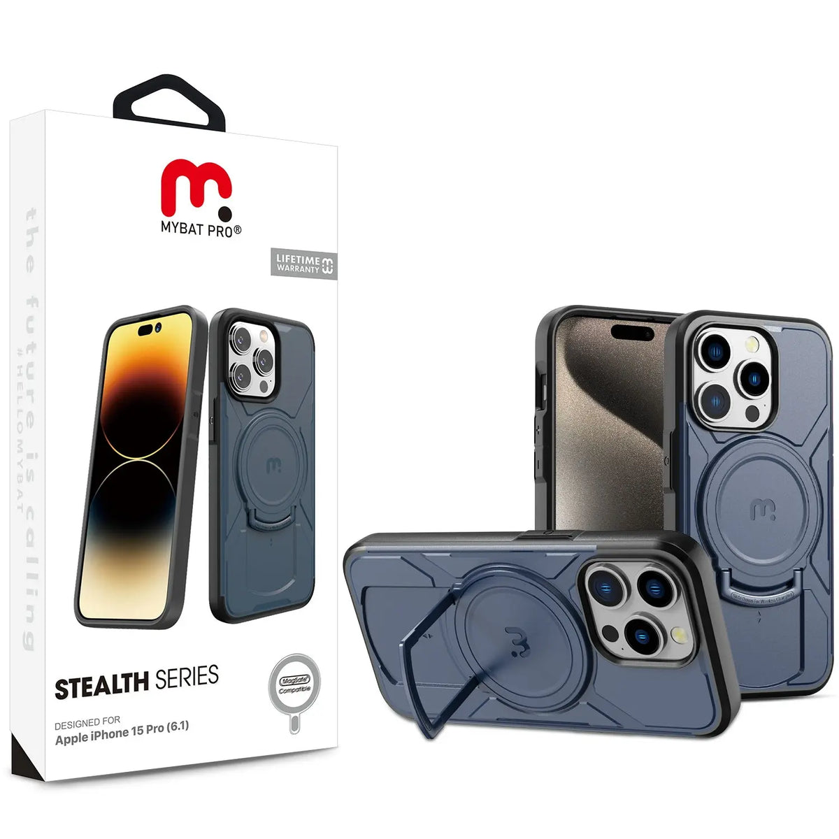 Estuche para iPhone 15 Pro - MyBatPro Stealth Series - Azul/Negro MyBat Pro