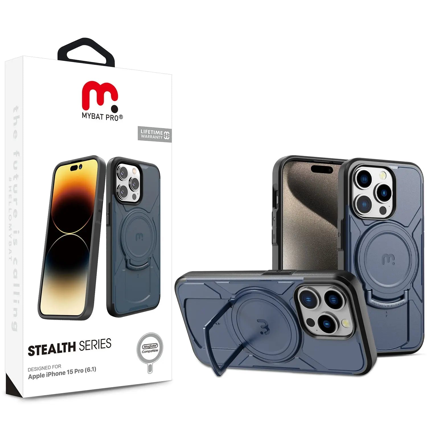 Estuche para iPhone 15 Pro - MyBatPro Stealth Series - Azul/Negro MyBat Pro