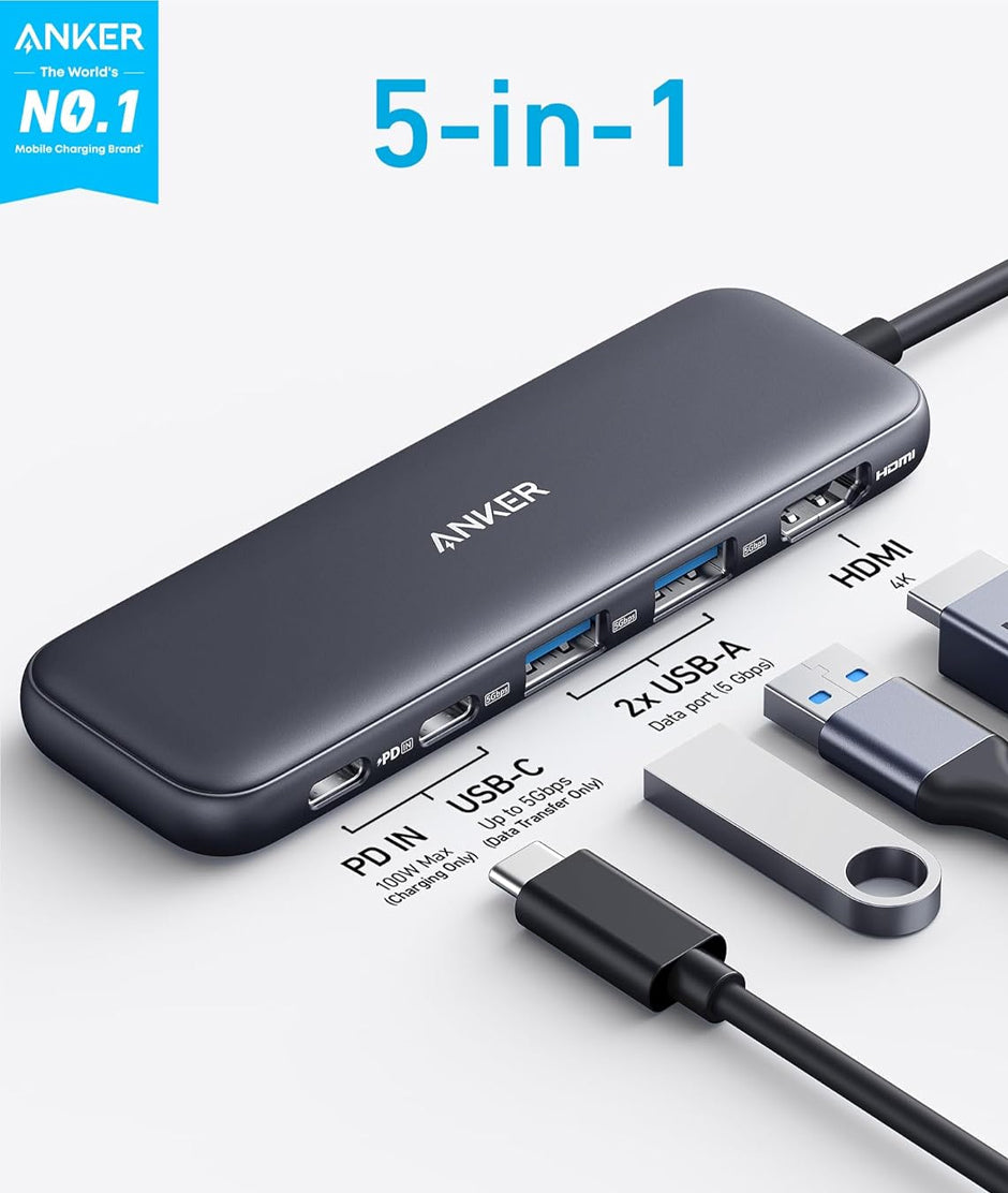 Multi puerto Anker HUB 5 en 1 negro Anker