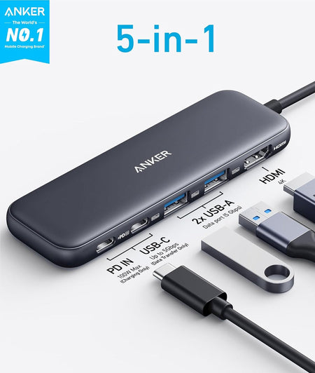 Multi puerto Anker HUB 5 en 1 negro Anker