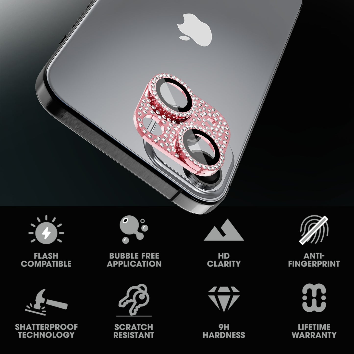 Vidrio Templado Para iPhone 13/ 13 Mini - MyBatPro GlamCam - Blanco MyBat Pro