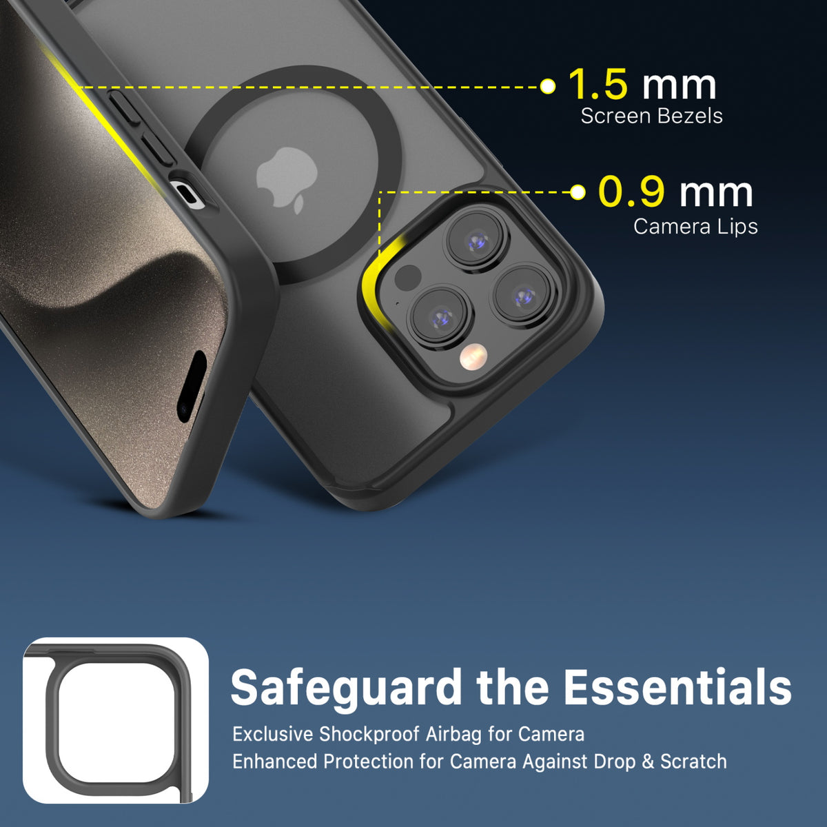 Estuche para iPhone 15 Pro - MyBatPro Lunar Lite Series - Negro MyBat Pro