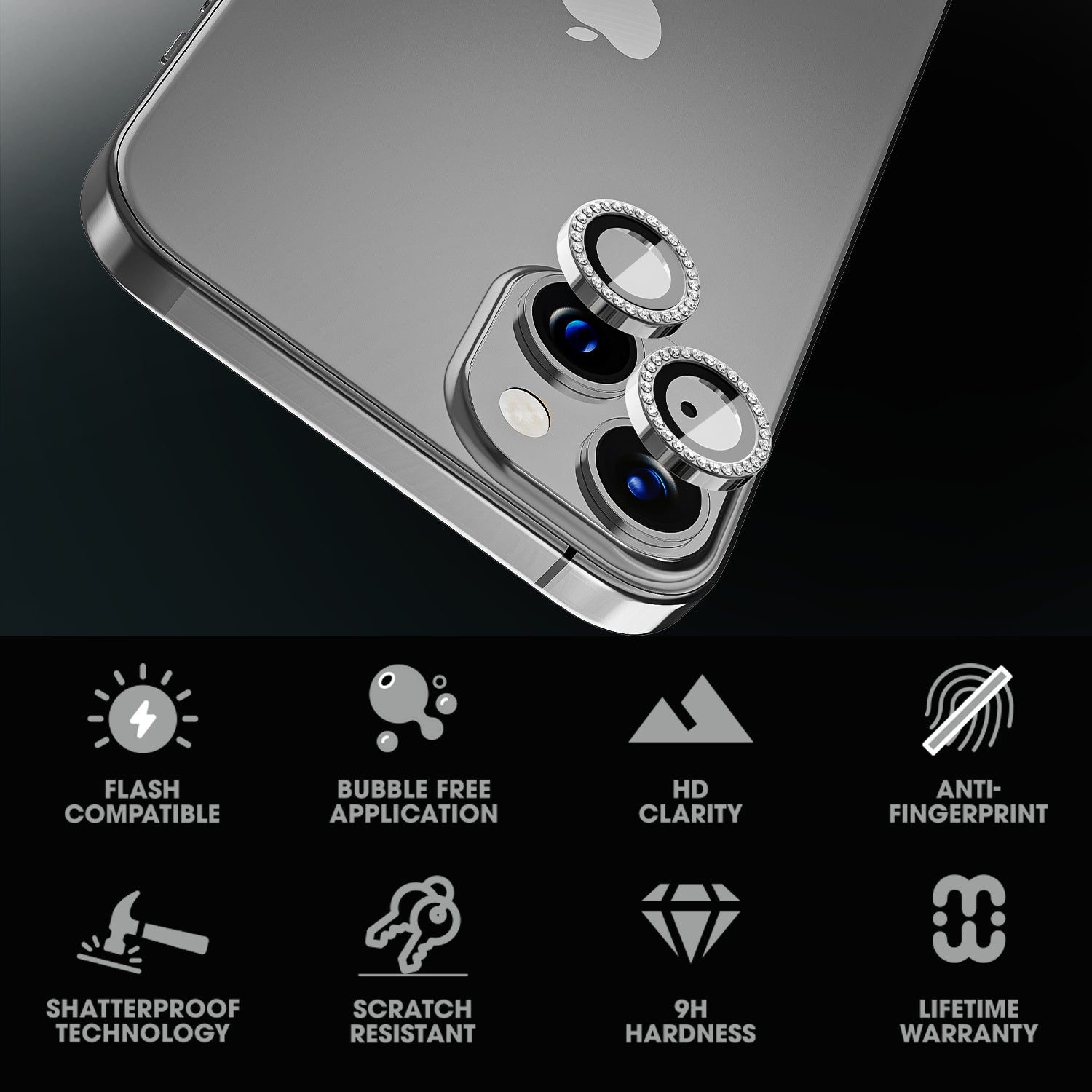 Vidrio Templado Para iPhone 14 / 14 Plus - MyBatPro GlamCam - Silver MyBat Pro