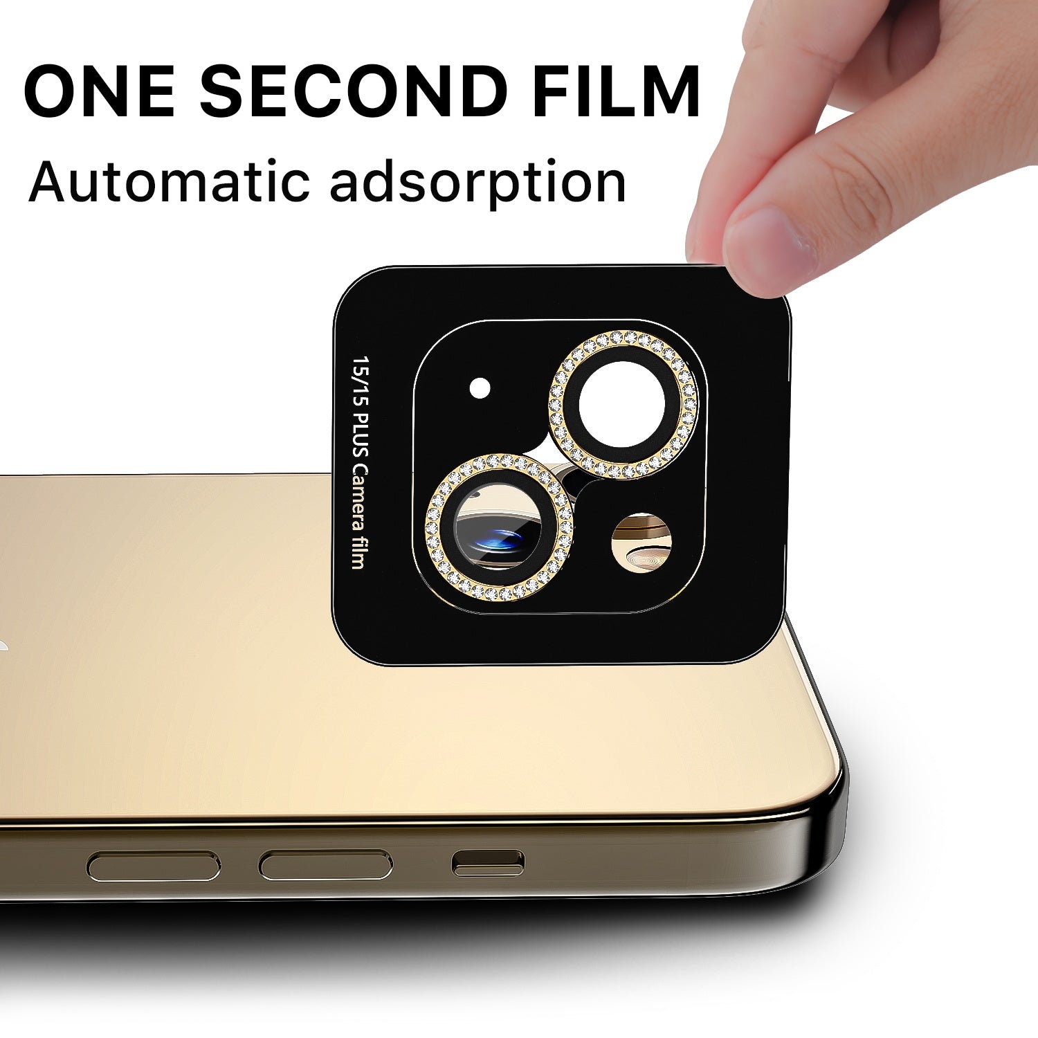 Vidrio Templado Para iPhone 15/15 Plus - MyBatPro GlamCam - Gold MyBat Pro