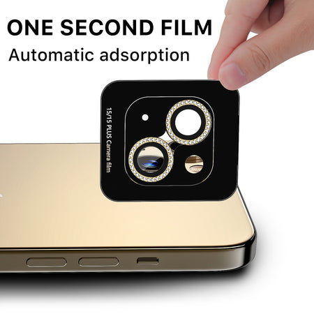 Vidrio Templado Para iPhone 15/15 Plus - MyBatPro GlamCam - Gold MyBat Pro