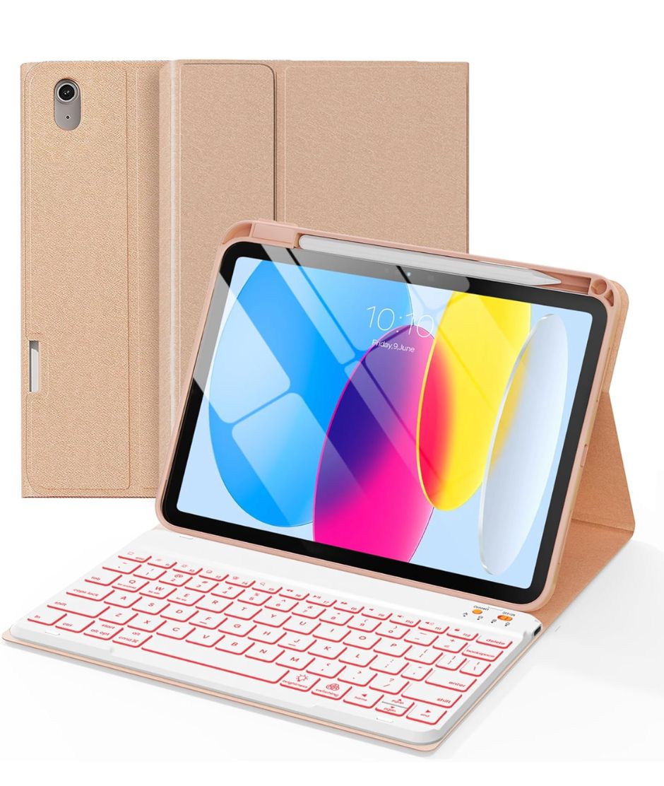 Senyoson- ESTUCHE con TECLADO PARA IPAD A16 iPad 11th 10th Generación Rosado Senyoson
