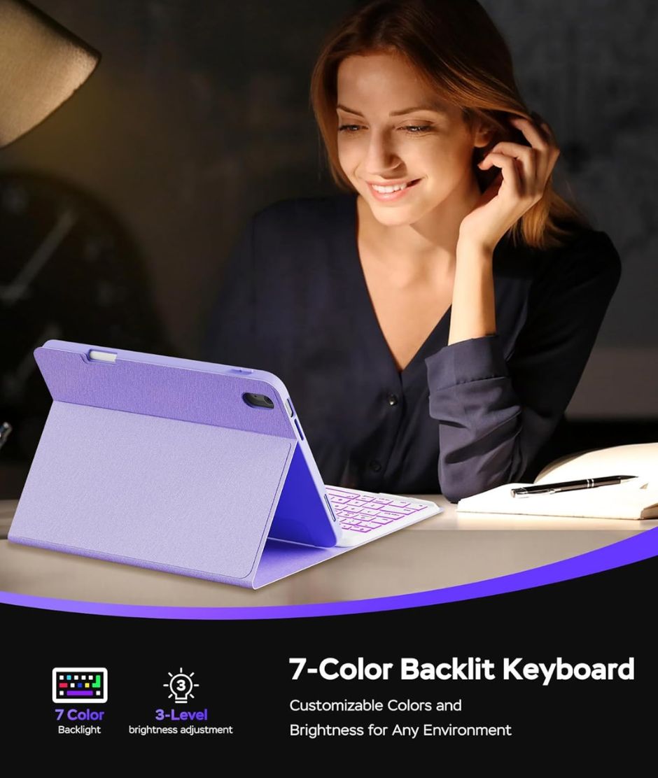 Senyoson- ESTUCHE con TECLADO PARA IPAD A16 iPad 11th 10th Generación Purple Senyoson