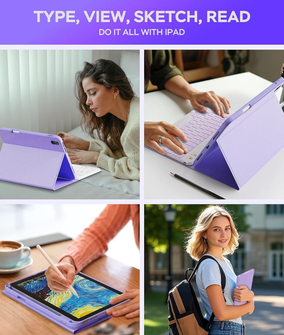 Senyoson- ESTUCHE con TECLADO PARA IPAD A16 iPad 11th 10th Generación Purple Senyoson