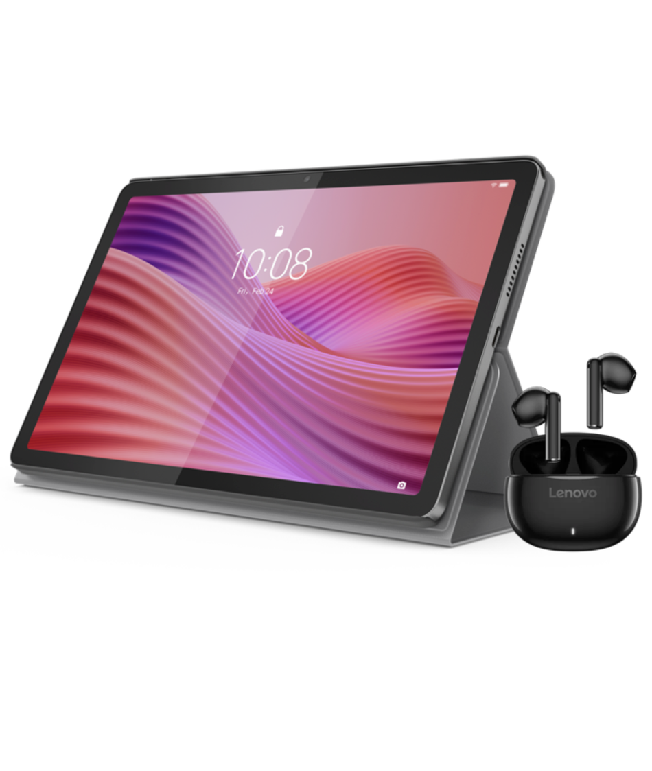 Tablet Lenovo 10.1 Pulgadas, 4 GB RAM, 128 GB Almacenamiento, WiFi + Funda tipo folio + Audífonos Lenovo E310, Gris Luna Lenovo