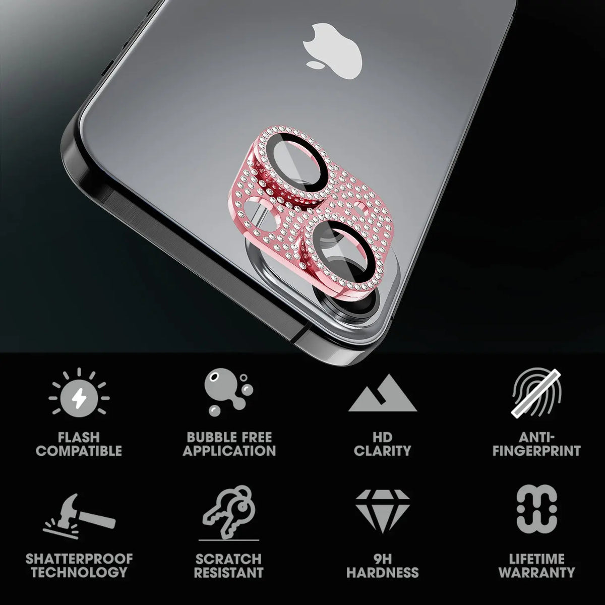 Vidrio Templado Para iPhone 13/ 13 Mini - MyBatPro GlamCam - Rosado MyBat Pro