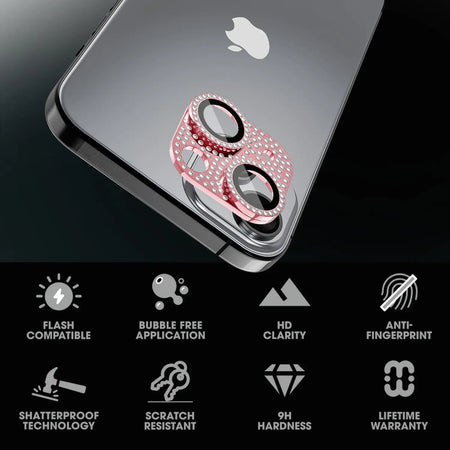 Vidrio Templado Para iPhone 13/ 13 Mini - MyBatPro GlamCam - Rosado MyBat Pro