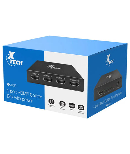 Xtech 4-port HDMI Splitter Box with power XHA-420 xtech