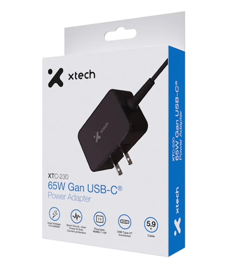 Xtech 65W GaN USB-C Power adapter NEMA 1-15P 5.9ft XTC-230 xtech