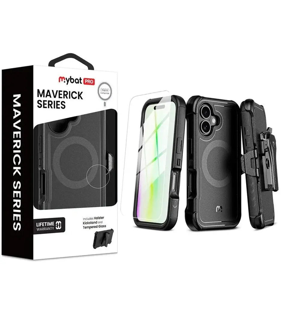 iPhone 17 Estuche MyBat Pro Maverick Series MagSafe Case w/ Holster and Tempered Glass - Black MyBat