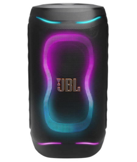 JBL PartyBox 130 negro de frente con espectáculo de luces