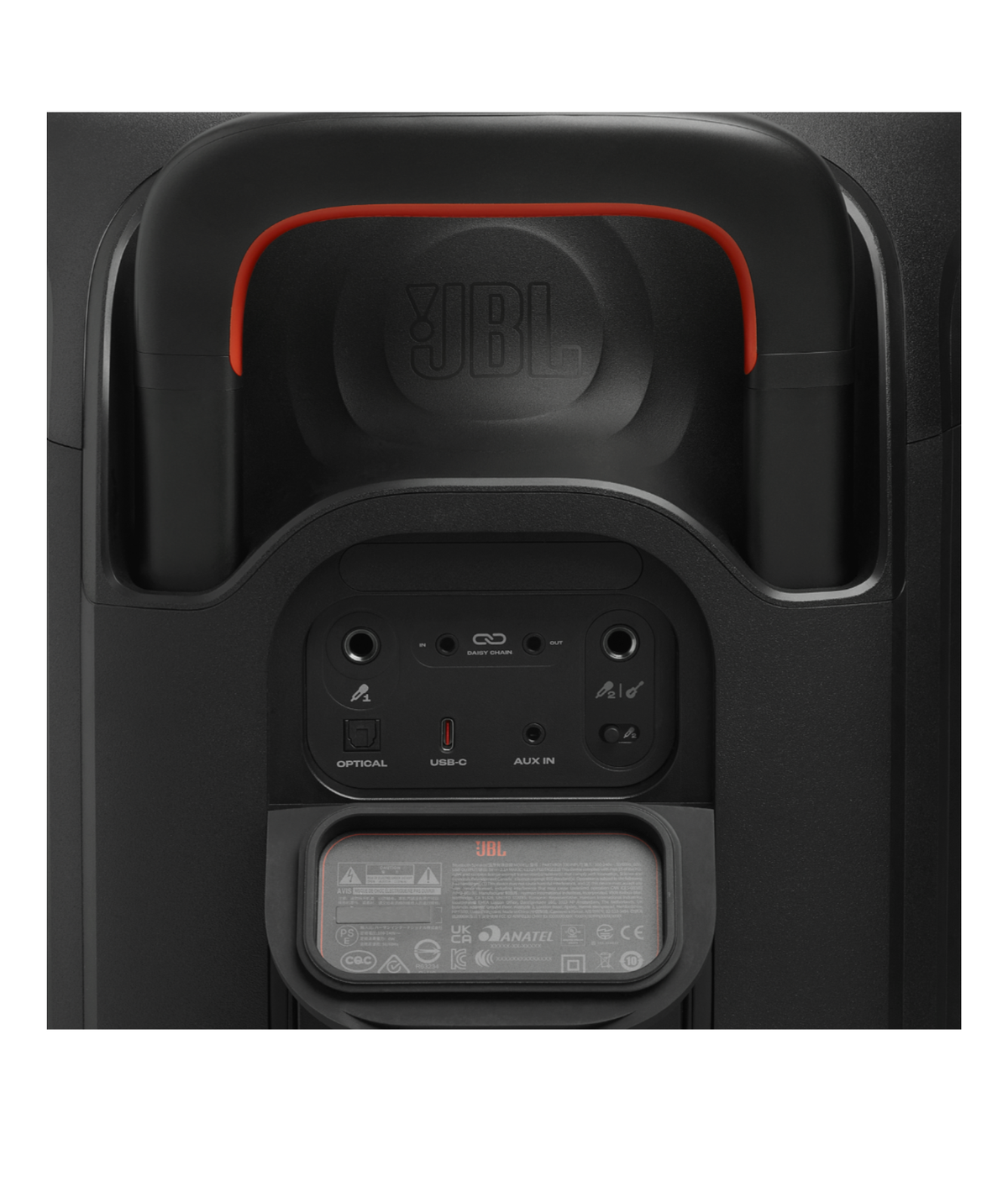 Entradas para micrófono, guitarra, óptica y USB-C del JBL PartyBox 330
